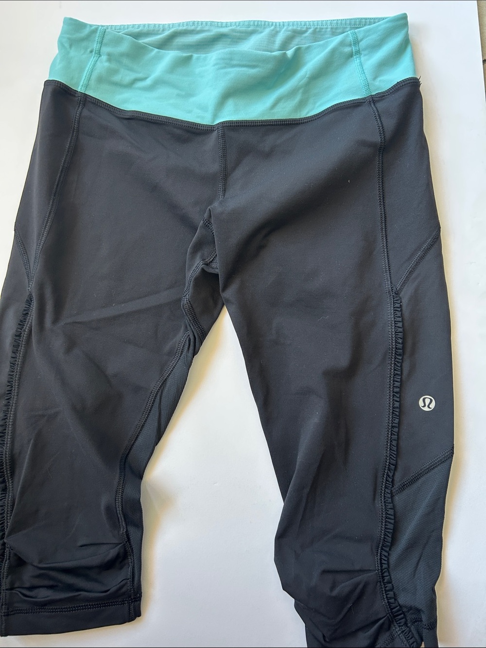 lululemon athletica Black Capri Leggings with Teal Waistband